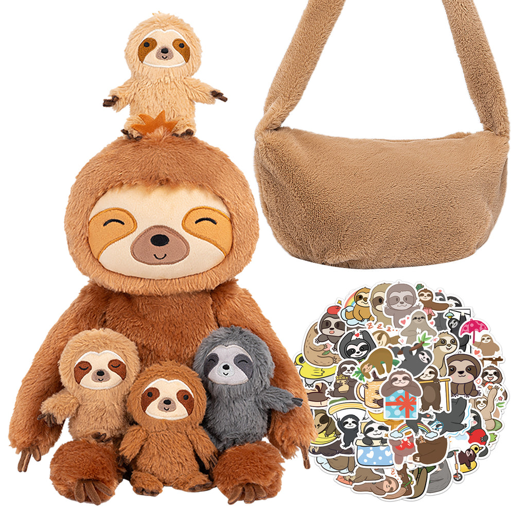 Sloth Family with 4 Babies Plush Playset Animals Stuffed Gift Set for Toddler