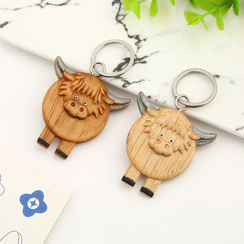 2 pcs Handmade Wooden Highland Cattle Keychain