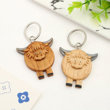 Load image into Gallery viewer, 2 pcs Handmade Wooden Highland Cattle Keychain