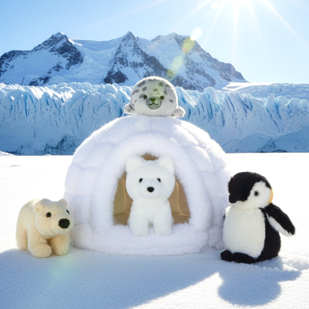 Igloo with 4 Animals Plush Toy Set