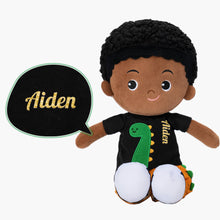 Load image into Gallery viewer, Personalized Deep Skin Tone Plush Cool Boy Doll + Backpack