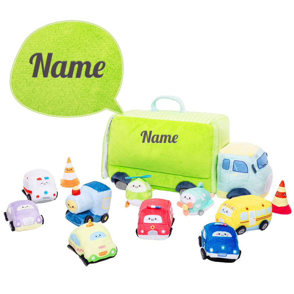 Personalized Plush Double Deck Truck Trailer Sensory Toy Set