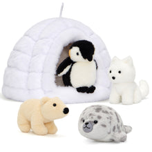 Load image into Gallery viewer, Igloo with 4 Animals Plush Toy Set