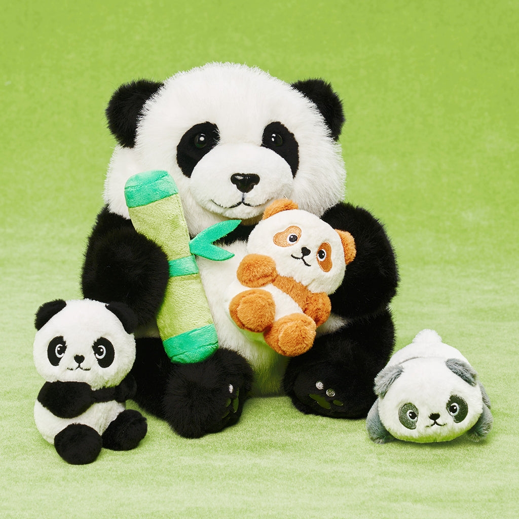 Plush Stuffed Panda Mommy with 3 Babies in Bamboo Bag Set