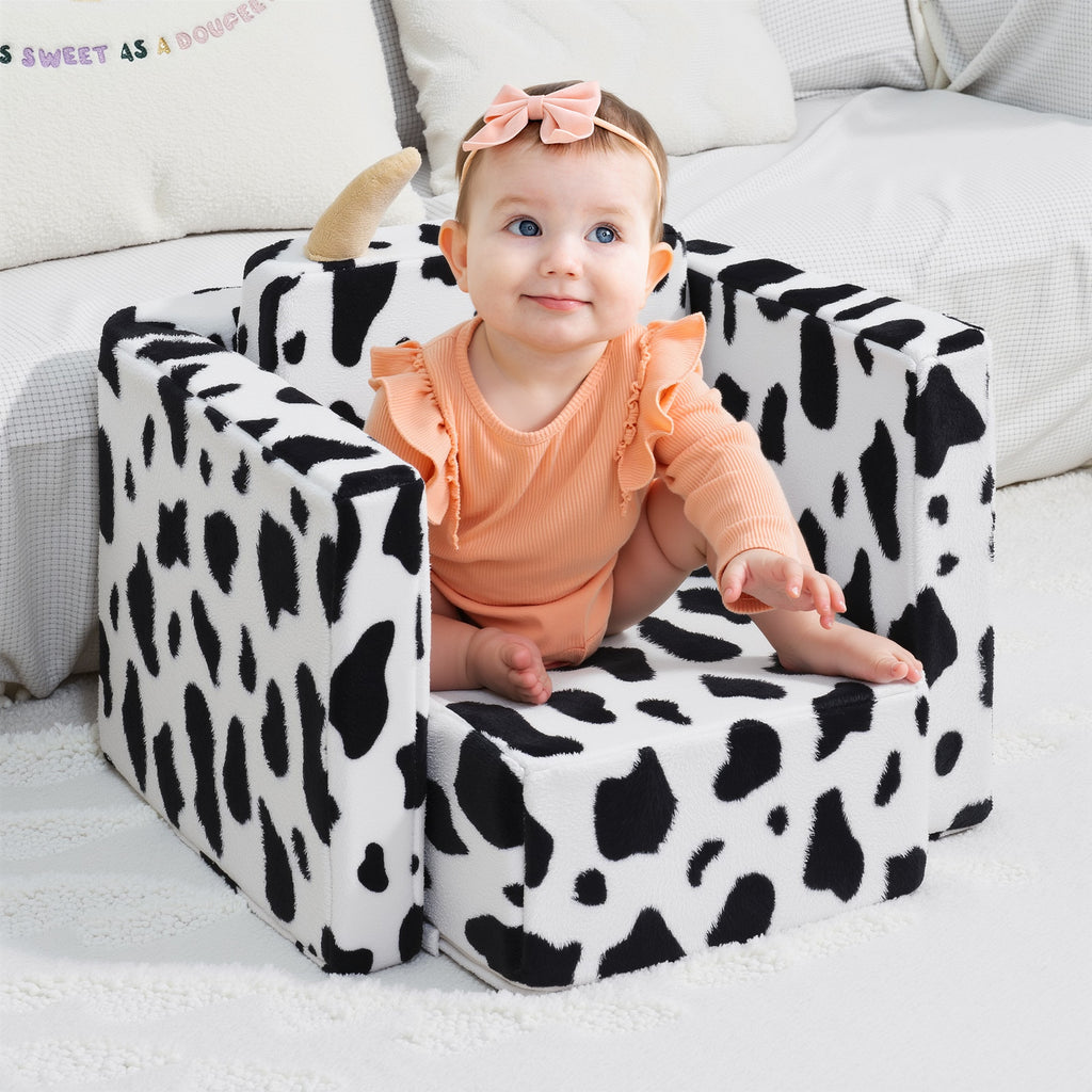 2 In 1 Cute Dairy Cow Pattern Children Sofa Couch and Desk