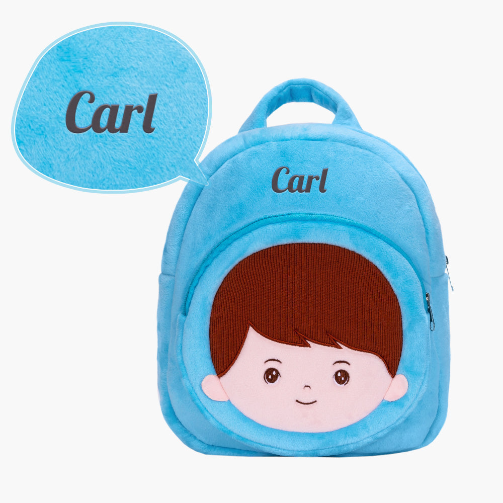 Personalized Rabbit Overalls Plush Baby Boy Doll + Backpack