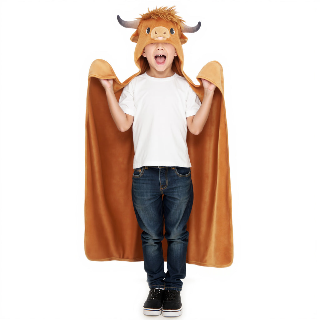 Scottish Highland Cow Cattle Wearable Hooded Blanket for Kid