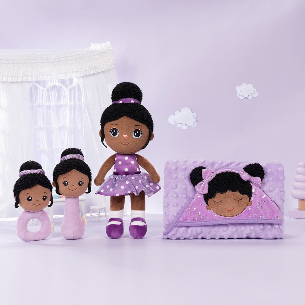 Personalized Deep Skin Tone Plush Doll Purple Nevaeh