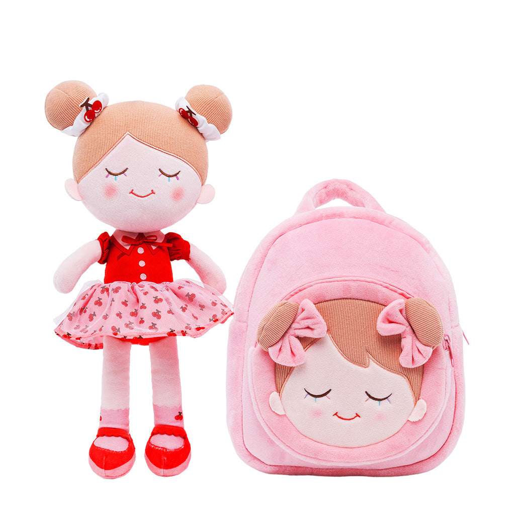 Personalized Iris Red Cherry Girl Doll + Backpack