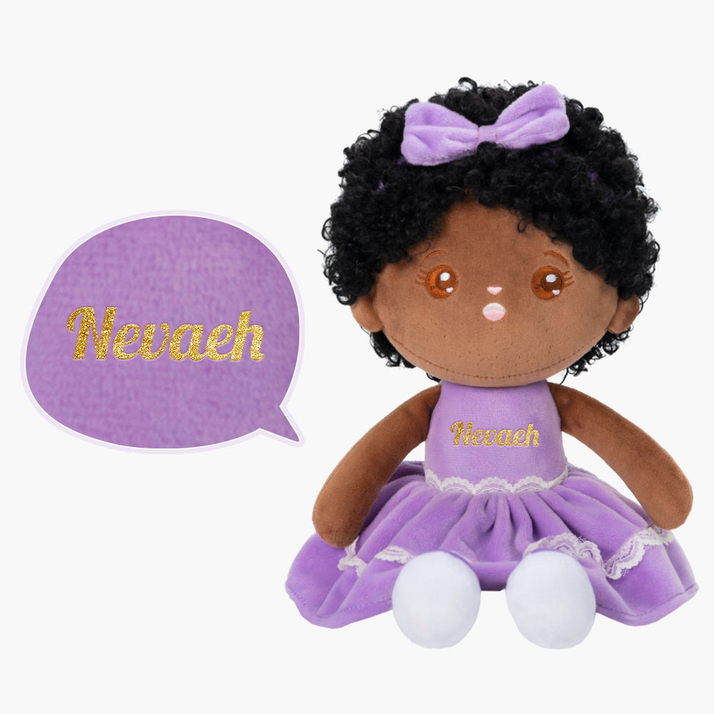 Personalized Deep Skin Tone Plush Curly Hair Baby Girl Doll + Backpack