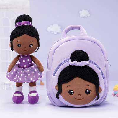 Personalized Deep Skin Tone Plush Nevaeh Purple Doll + Backpack
