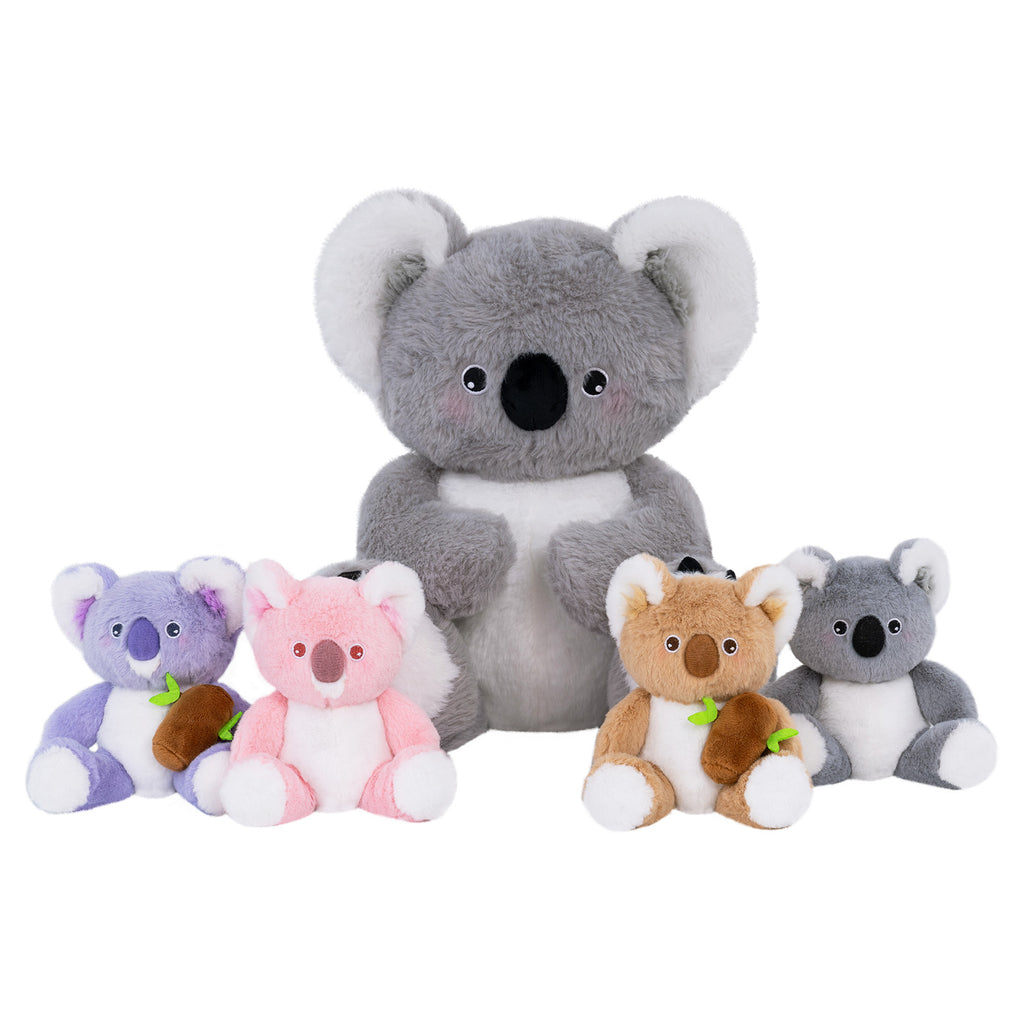 Koala Family with 4 Babies Plush Playset Animals Stuffed Gift Set for Toddler