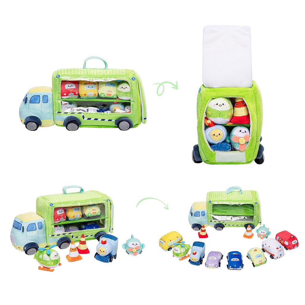 Personalized Plush Double Deck Truck Trailer Sensory Toy Set