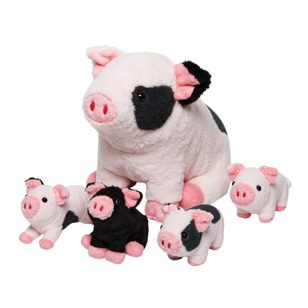 Spotted Pig Family Plush Toy, with 4 cute plush piglets inside