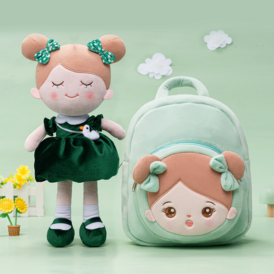 Personalized Dark Green Doll + Backpack