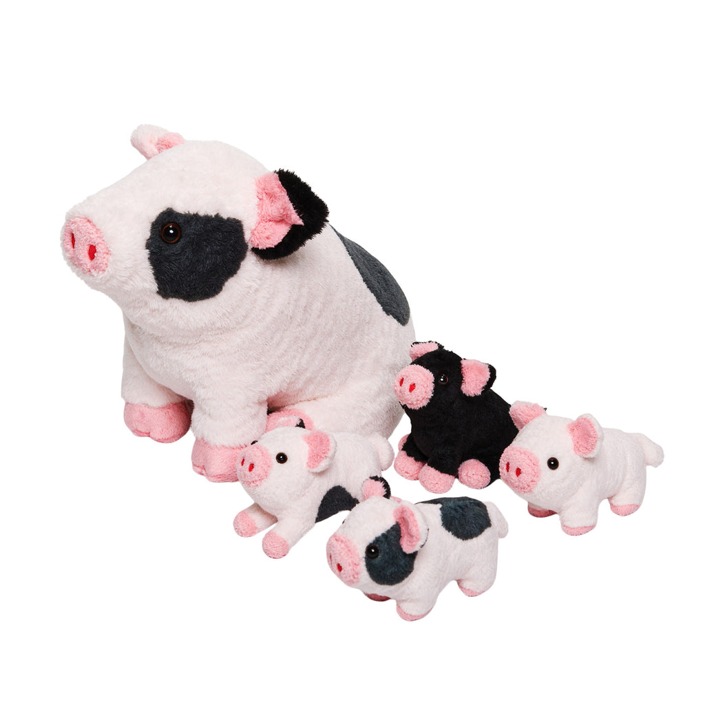 Spotted Swine Pig Mommy Stuffed Animal Set with 4 Piglets Inside