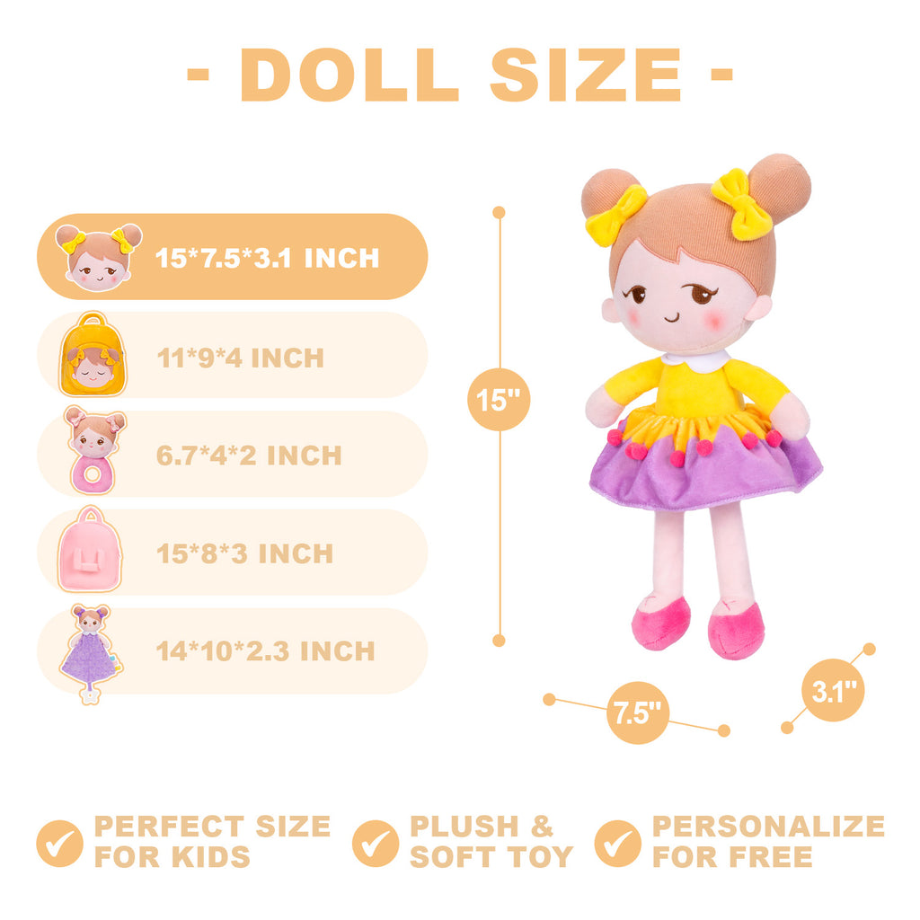 Personalized Becky Yellow Girl Doll + Backpack