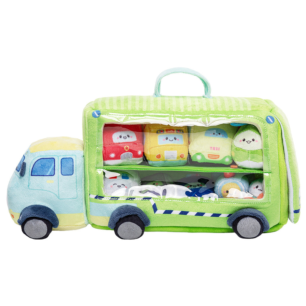 Personalized Plush Double Deck Truck Trailer Sensory Toy Set