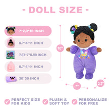 Load image into Gallery viewer, Personalized Purple Deep Skin Tone Mini Plush Baby Doll &amp; Gift Set