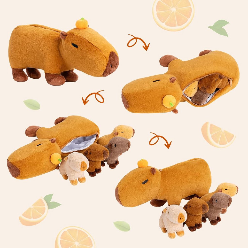 Capybara Stuffed Animal with 4 Babies Capybara Inside