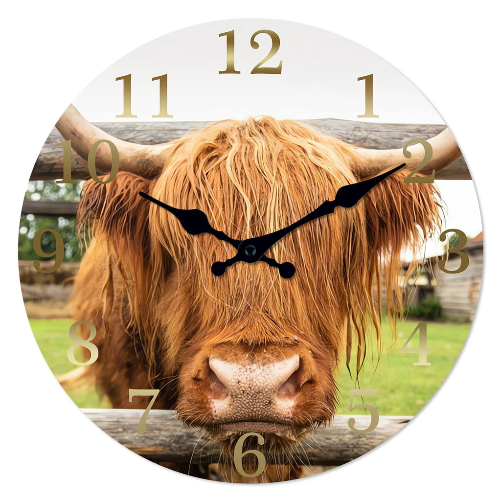 12 Inch Highland Cow Wooden Vintage Wall Clock