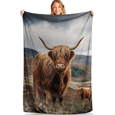 Highland Cow Animal Print Blanket Flannel 53