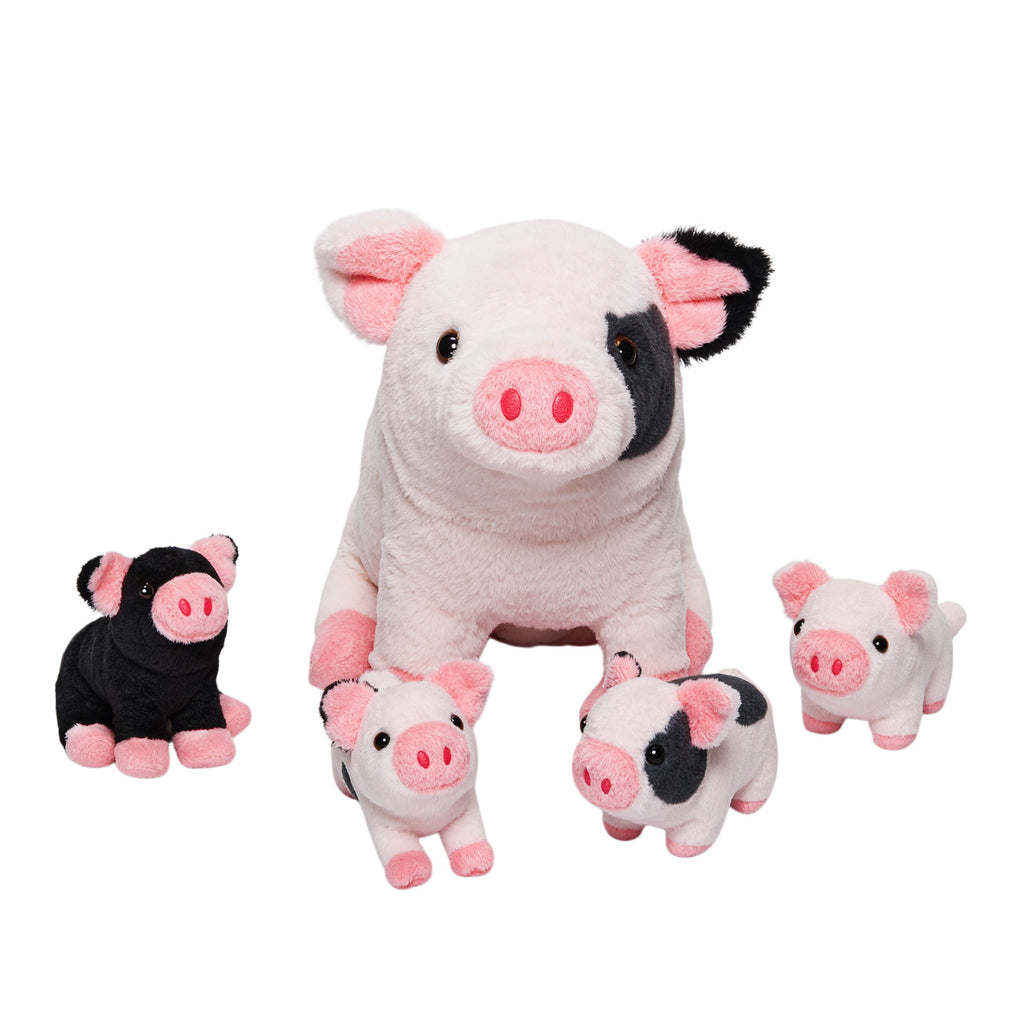 Spotted Pig Family Plush Toy, with 4 cute plush piglets inside