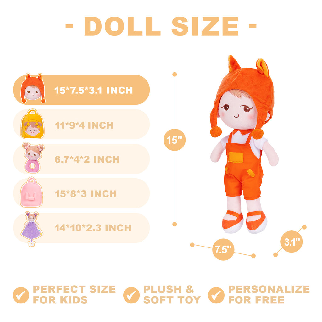 Personalized Becky Orange Fox Doll + Backpack