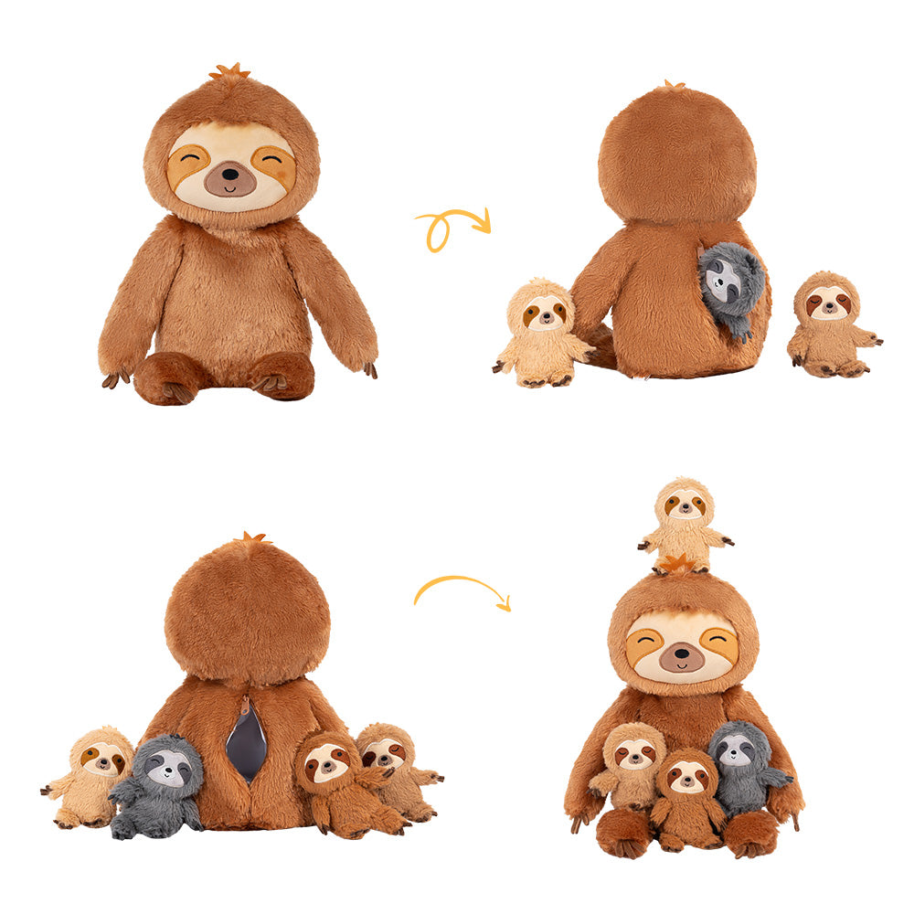 Sloth Family with 4 Babies Plush Playset Animals Stuffed Gift Set for Toddler