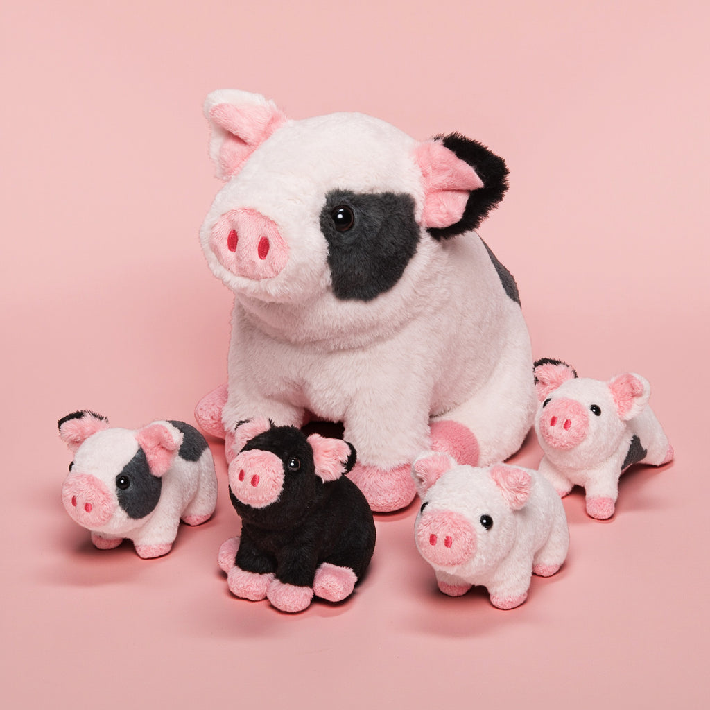 Spotted Swine Pig Mommy Stuffed Animal Set with 4 Piglets Inside