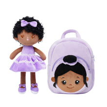 Load image into Gallery viewer, Personalized Deep Skin Tone Plush Curly Hair Baby Girl Doll + Backpack