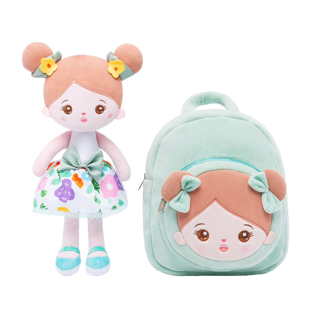 Personalized Abby Green Floral Girl Doll + Backpack