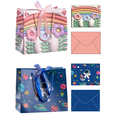 Pink / Blue Paper Gift Bag & Card - Holds Doll Set