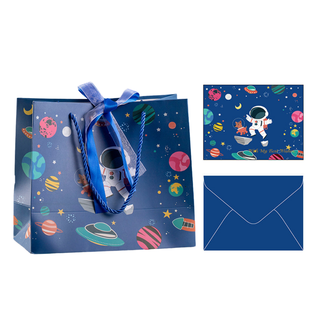 Paper Hand-held Gift Bag and Gift Card - Pink & Blue