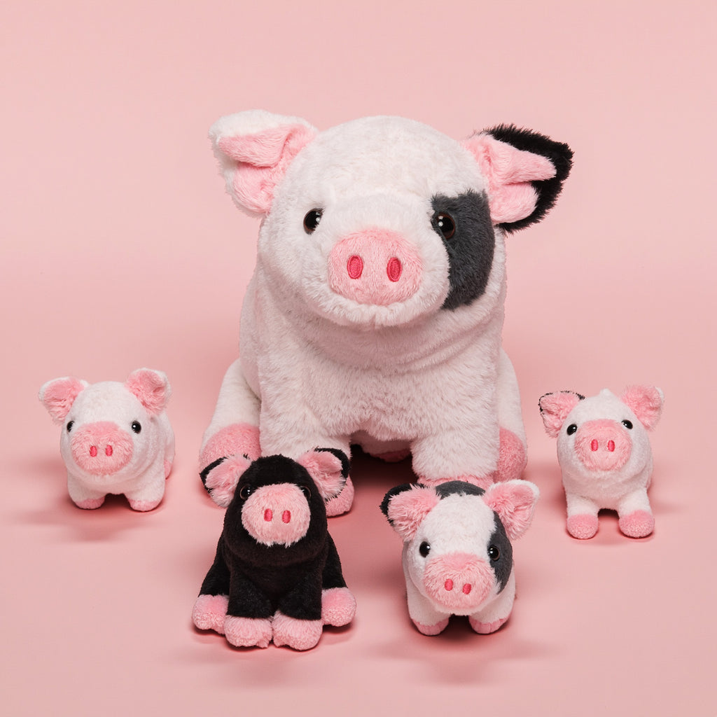 Spotted Swine Pig Mommy Stuffed Animal Set with 4 Piglets Inside