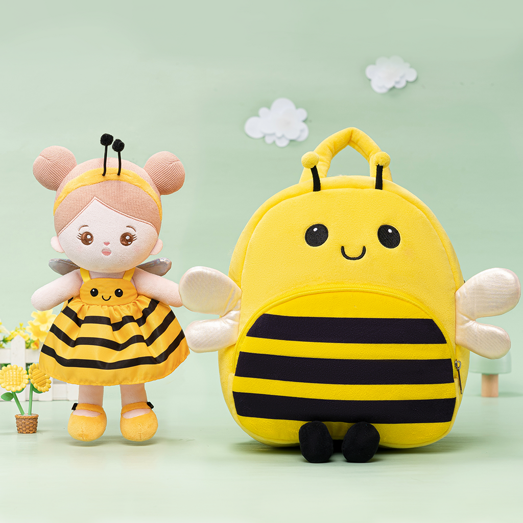 Personalized Yellow Bee Plush Baby Girl Doll + Bee Backpack