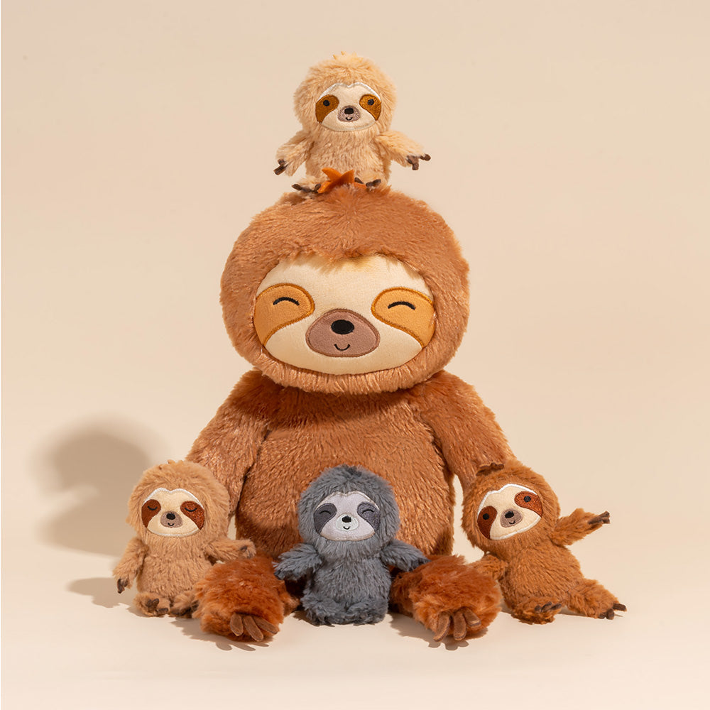 Sloth Family with 4 Babies Plush Playset Animals Stuffed Gift Set for Toddler