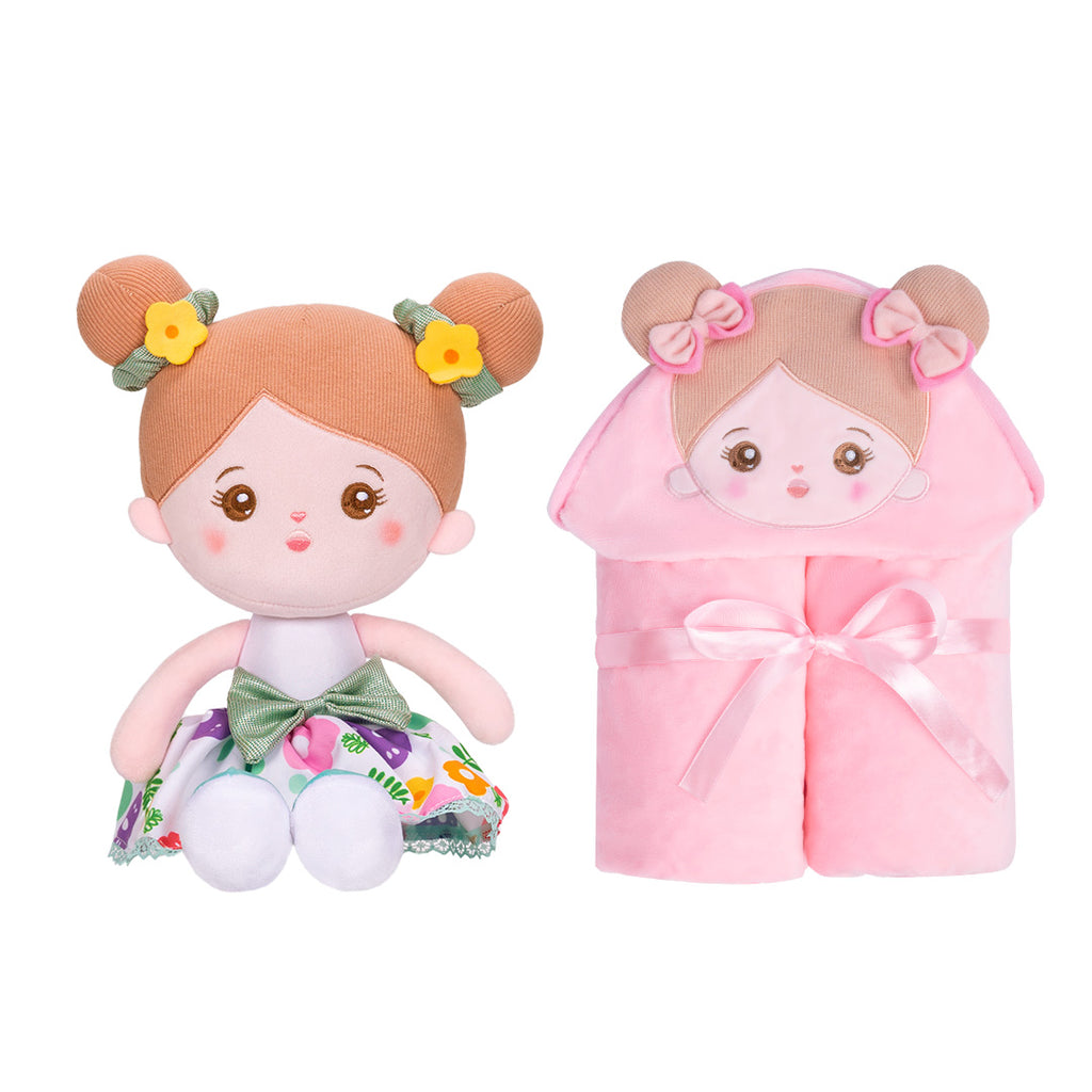 Personalized Doll and 35 Inch Soft Baby Blanket Combo