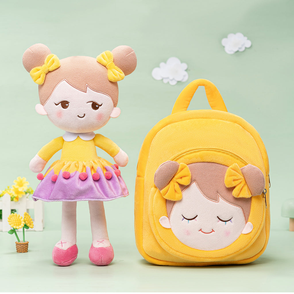 Personalized Becky Yellow Girl Doll + Backpack