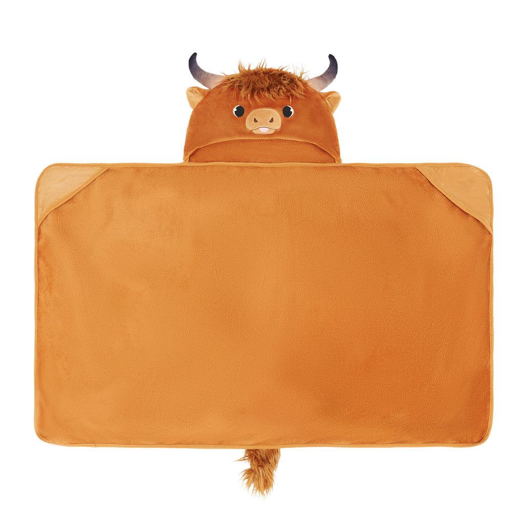 Scottish Highland Cow Cattle Wearable Hooded Blanket for Kid