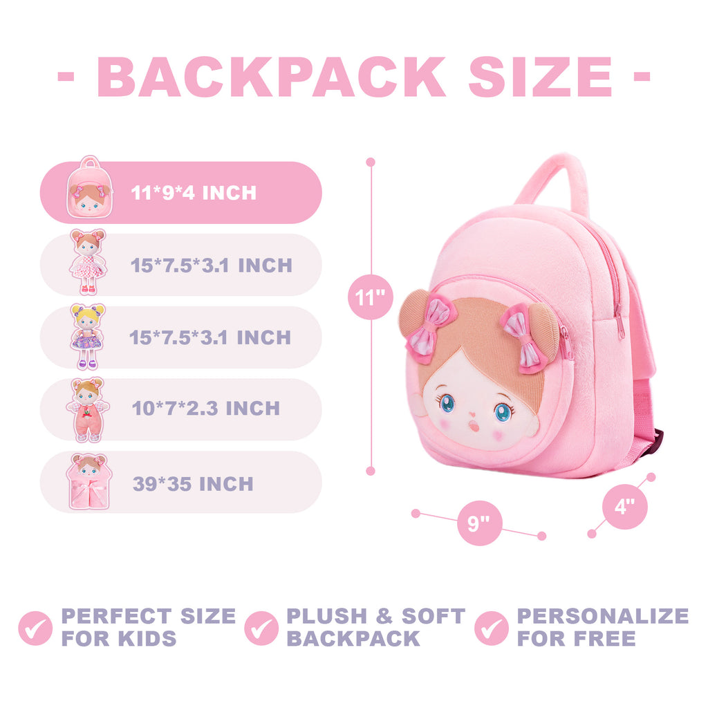 Personalized Blue Eyes Girl Doll + Backpack