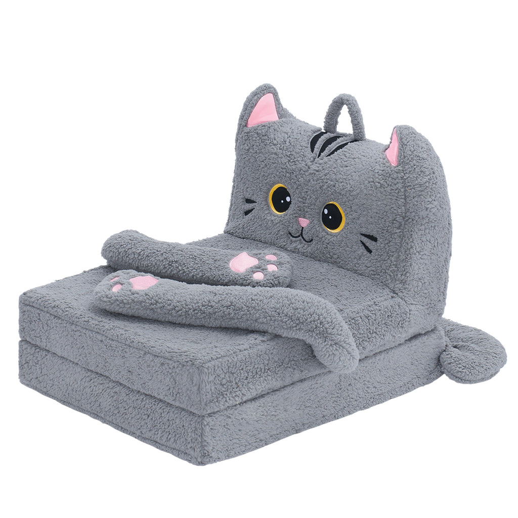 Foldable Animal Grey Cat Polar Fleece Children Sofa