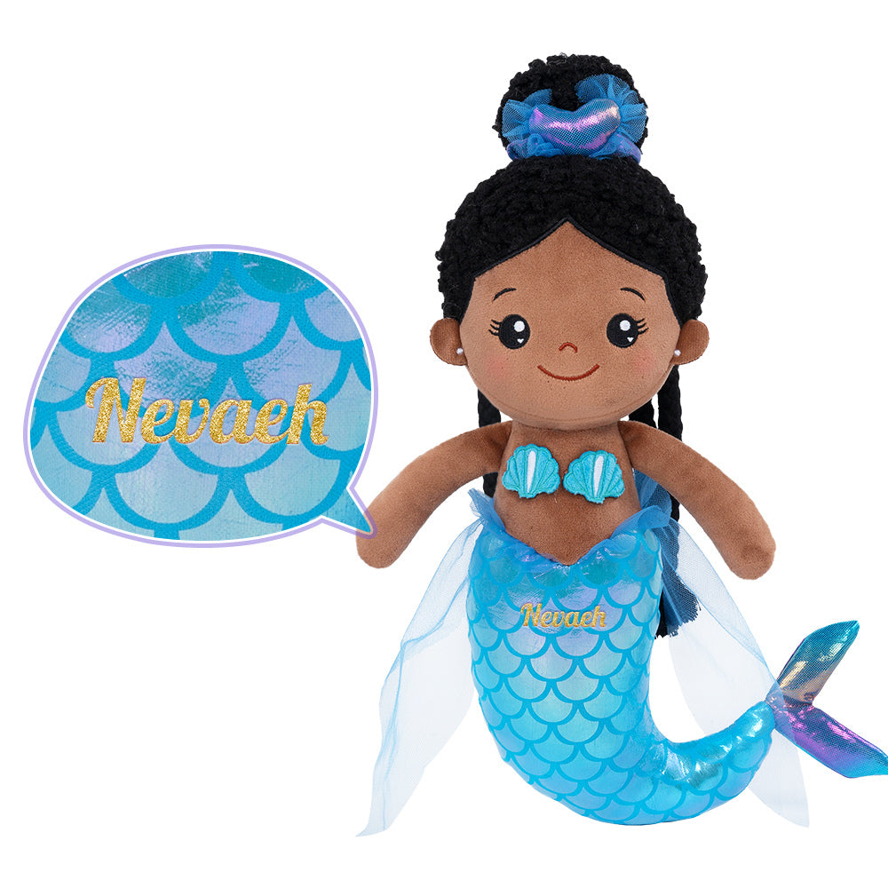 Personalized Deep Skin Tone Fantasy Mermaid Plush Baby Girl Doll