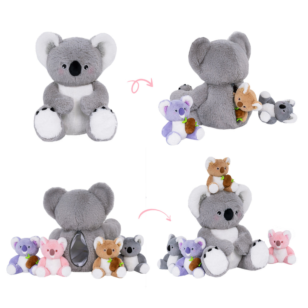 Koala Family with 4 Babies Plush Playset Animals Stuffed Gift Set for Toddler