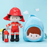 Personalized Firemen Plush Baby Boy Doll + Backpack