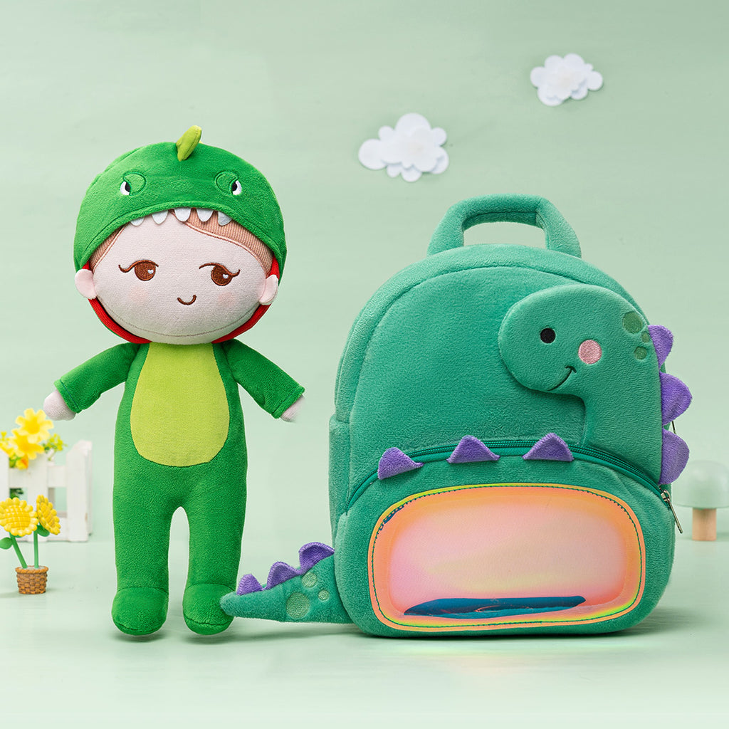 Personalized Becky Dinosaur Girl Doll + Backpack