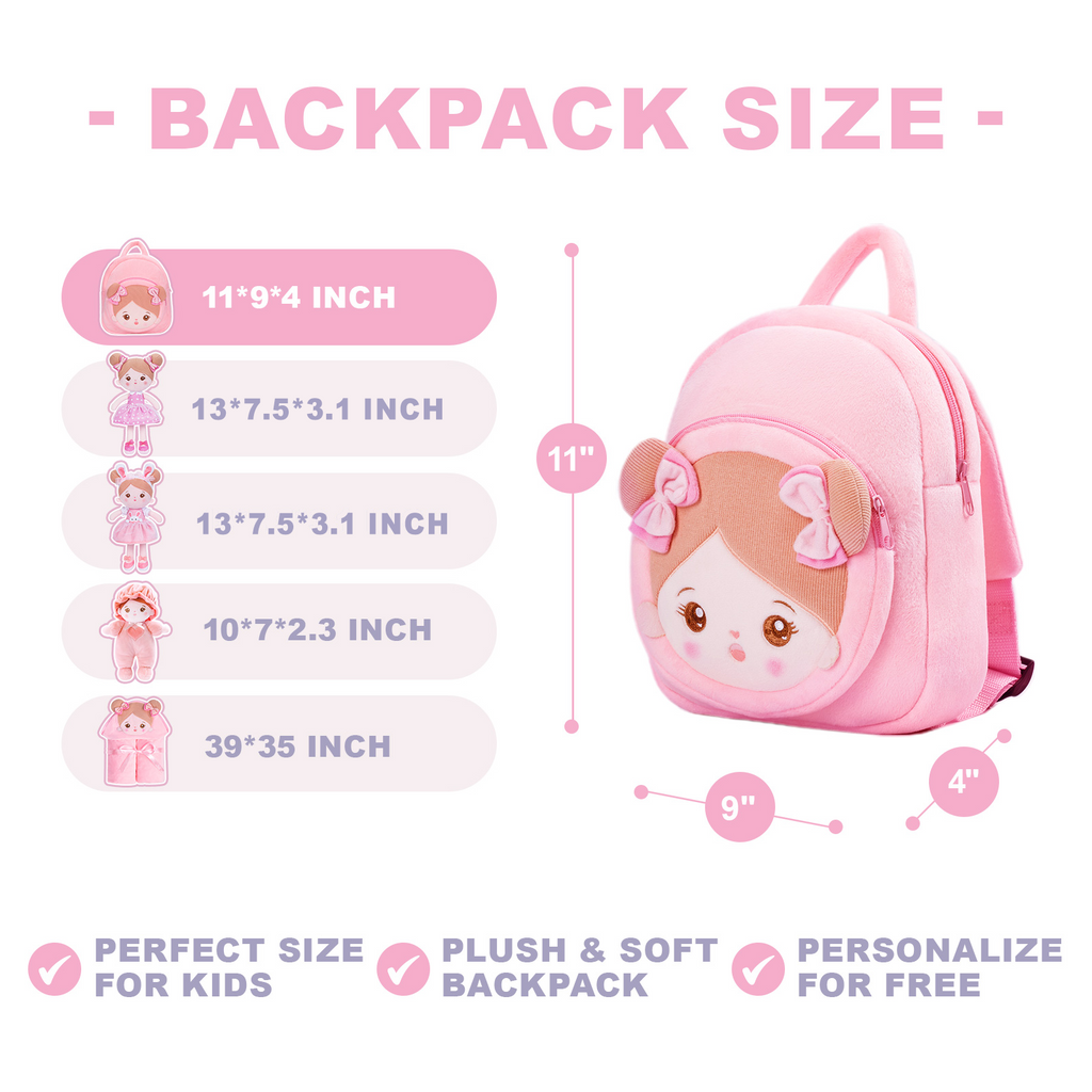 Personalized Red Dress Deep Skin Girl Doll + Backpack