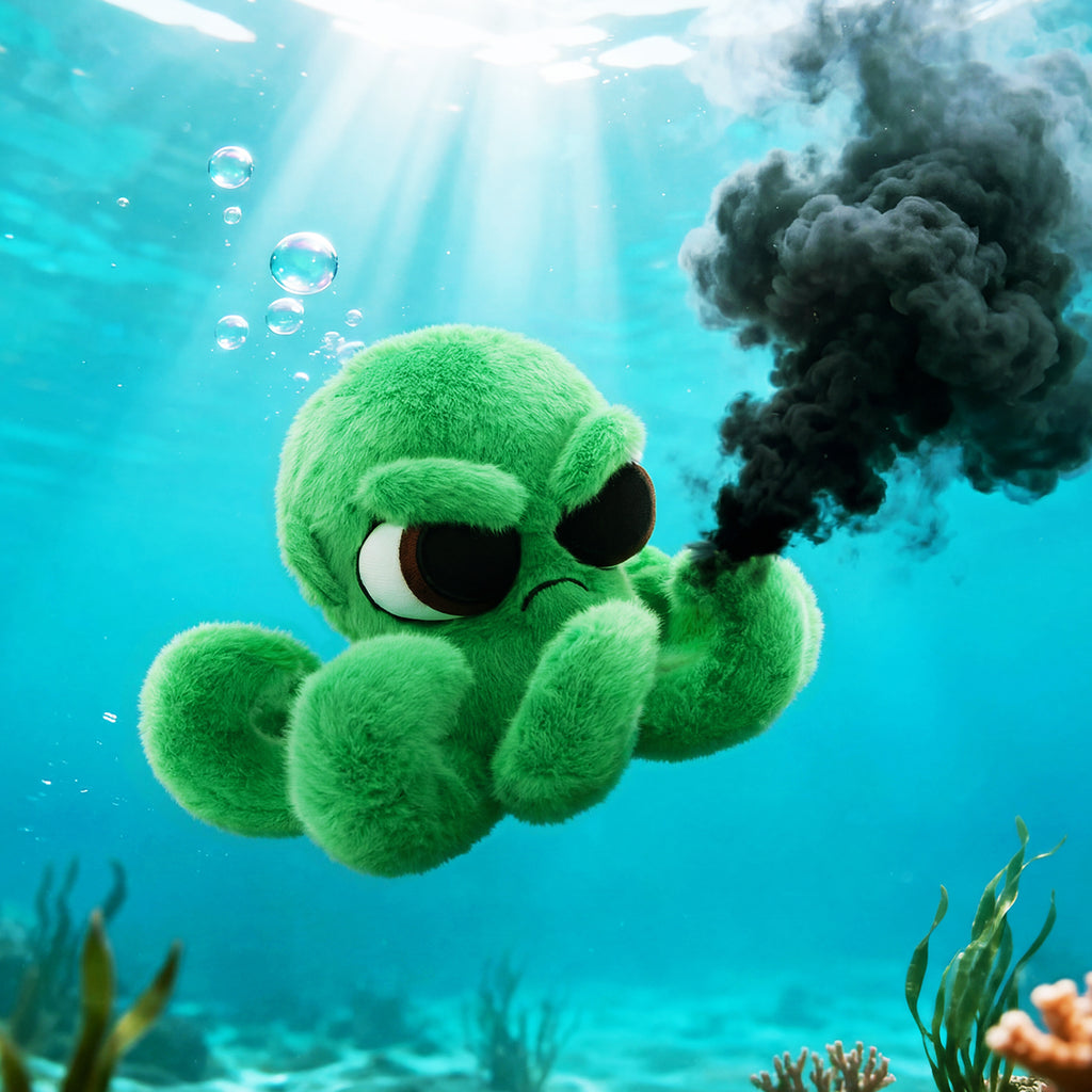 Soft Fur Green Octopus Plush Stuffed Animal Toy 7.5 Inch