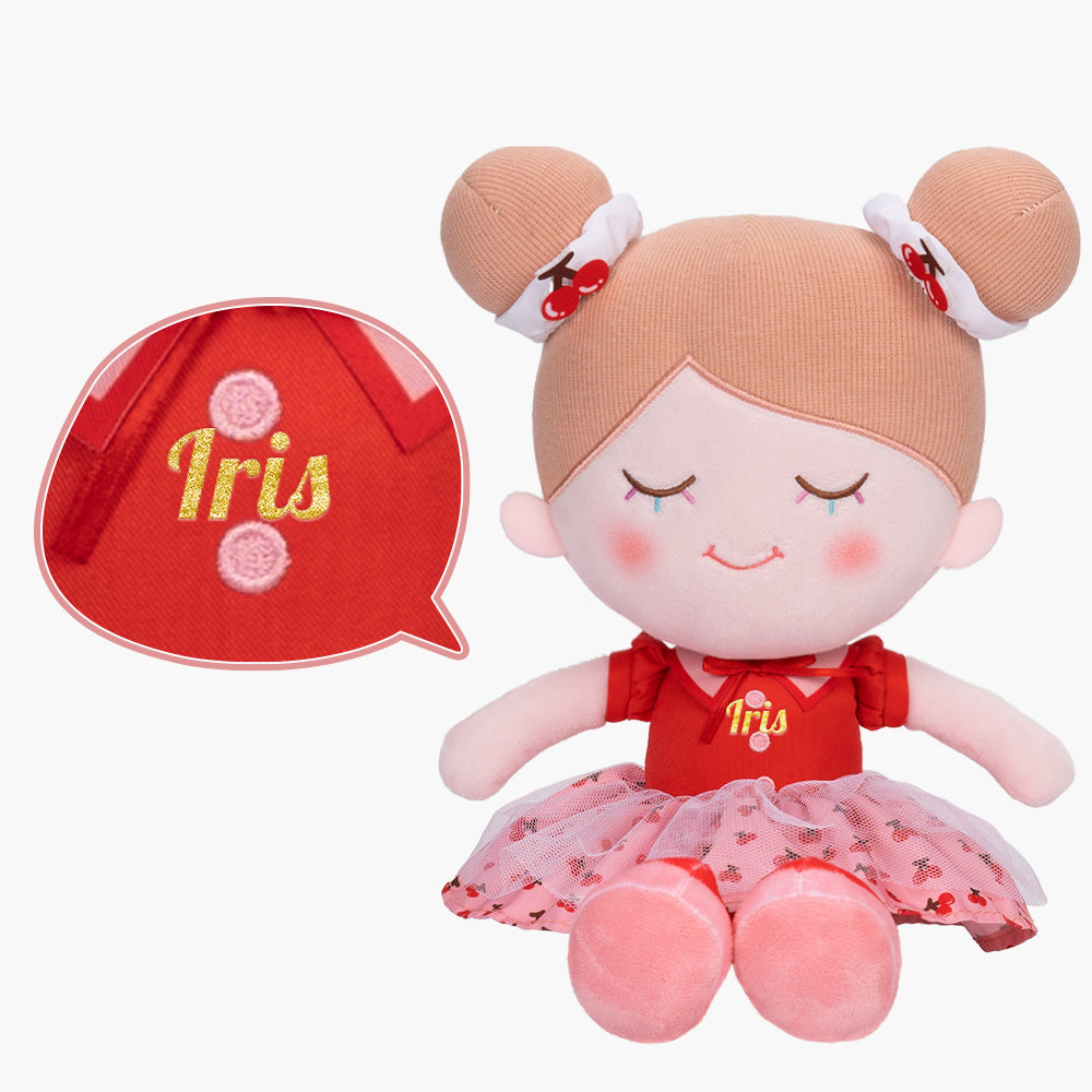 Personalized Iris Red Cherry Girl Doll + Backpack