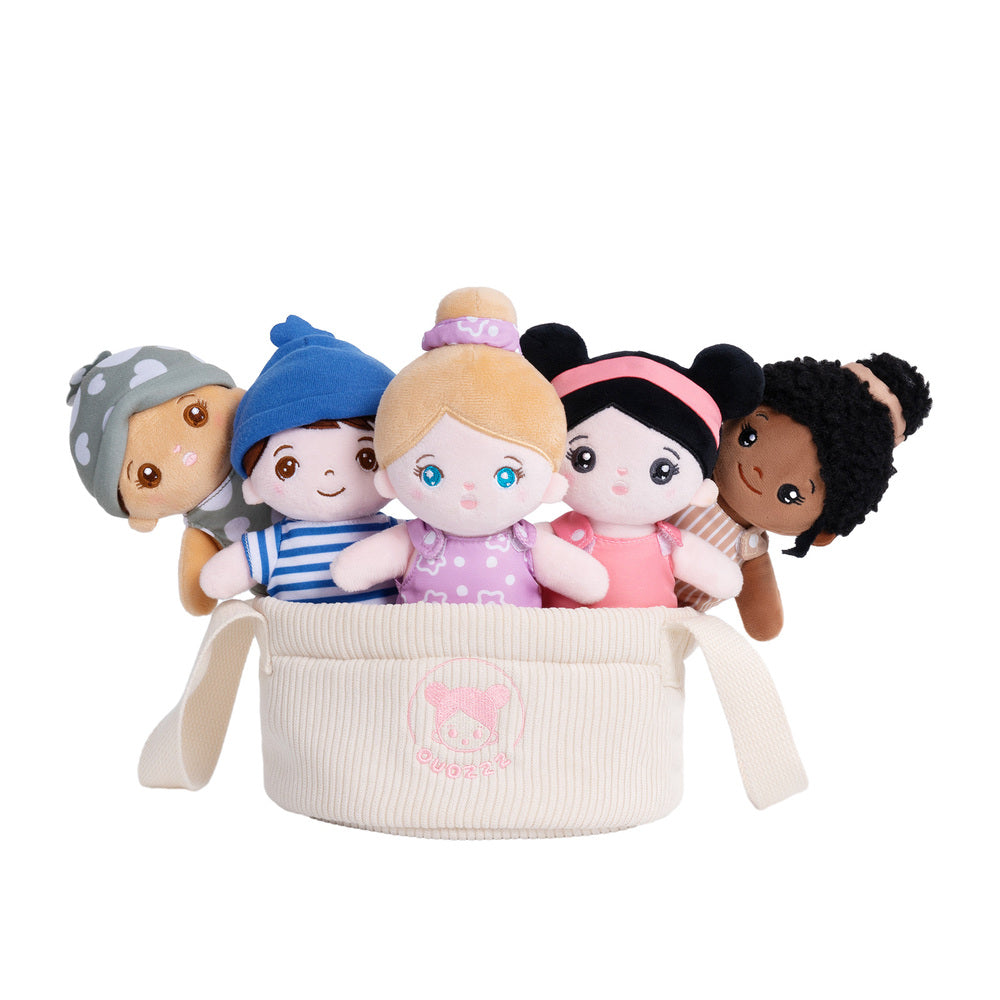 Basket of 5 Diversity Dolls Multi-Ethnic 8'' Multicultural Sensory Plush Dolls